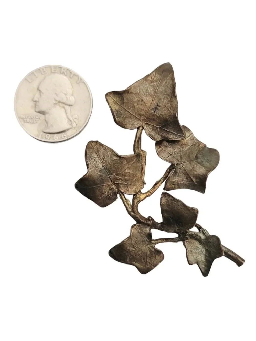 Michael Michaud Bronze Green Ivy Leaf Stem Vine Brooch E910